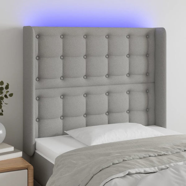 vidaXL LED Headboard Light Gray 93x16x118/128 cm Fabric
