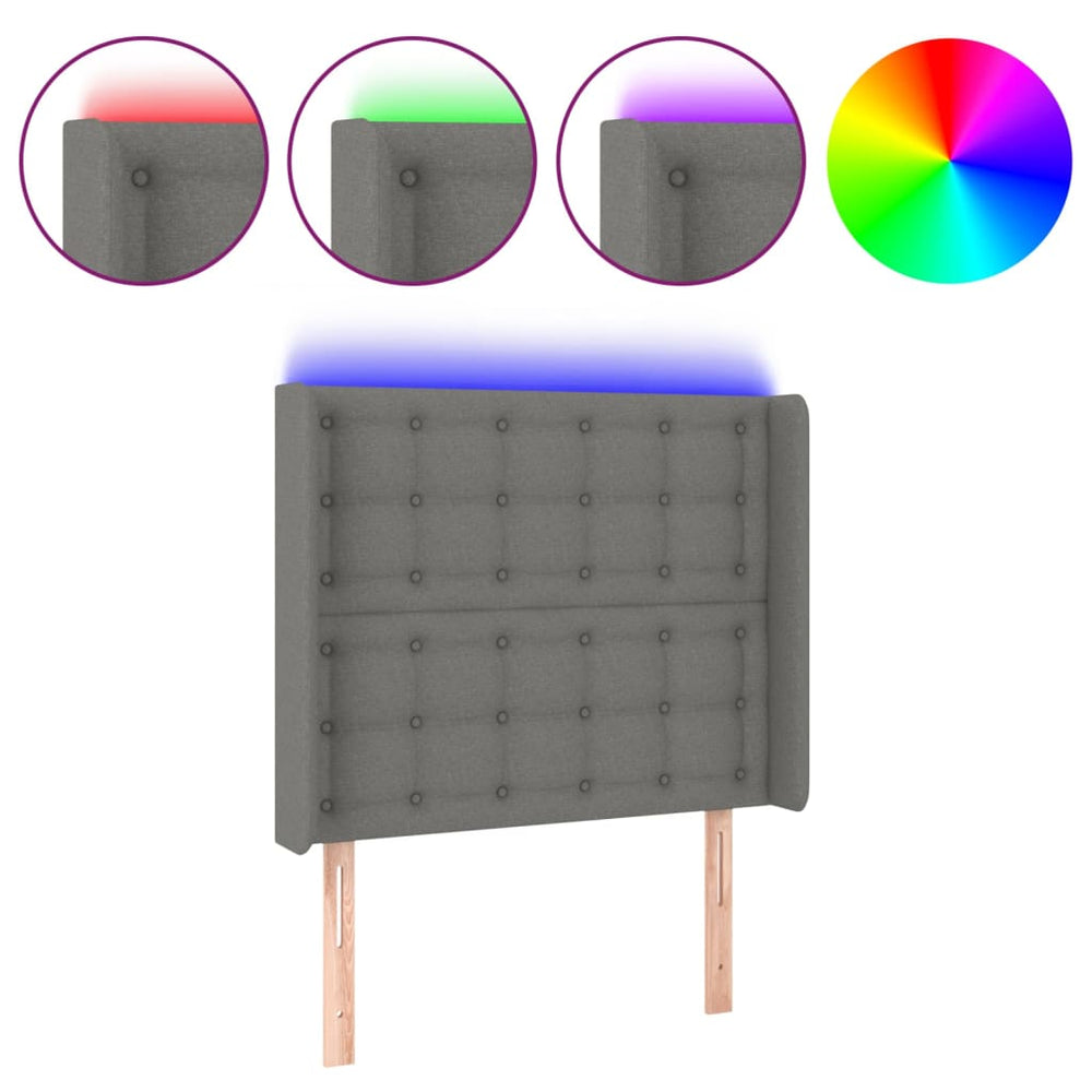 vidaXL LED Headboard Dark Gray 103x16x118/128 cm Fabric