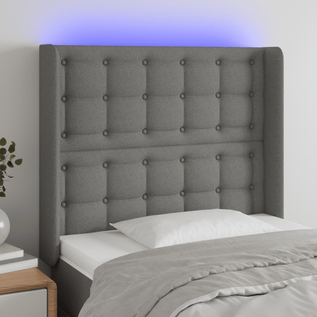vidaXL LED Headboard Dark Gray 103x16x118/128 cm Fabric