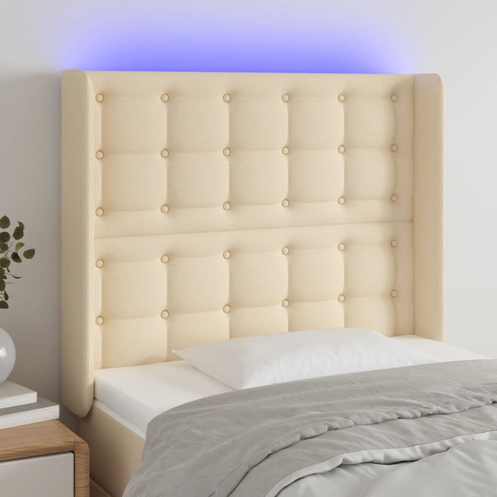 vidaXL LED Headboard Cream 103x16x118/128 cm Fabric