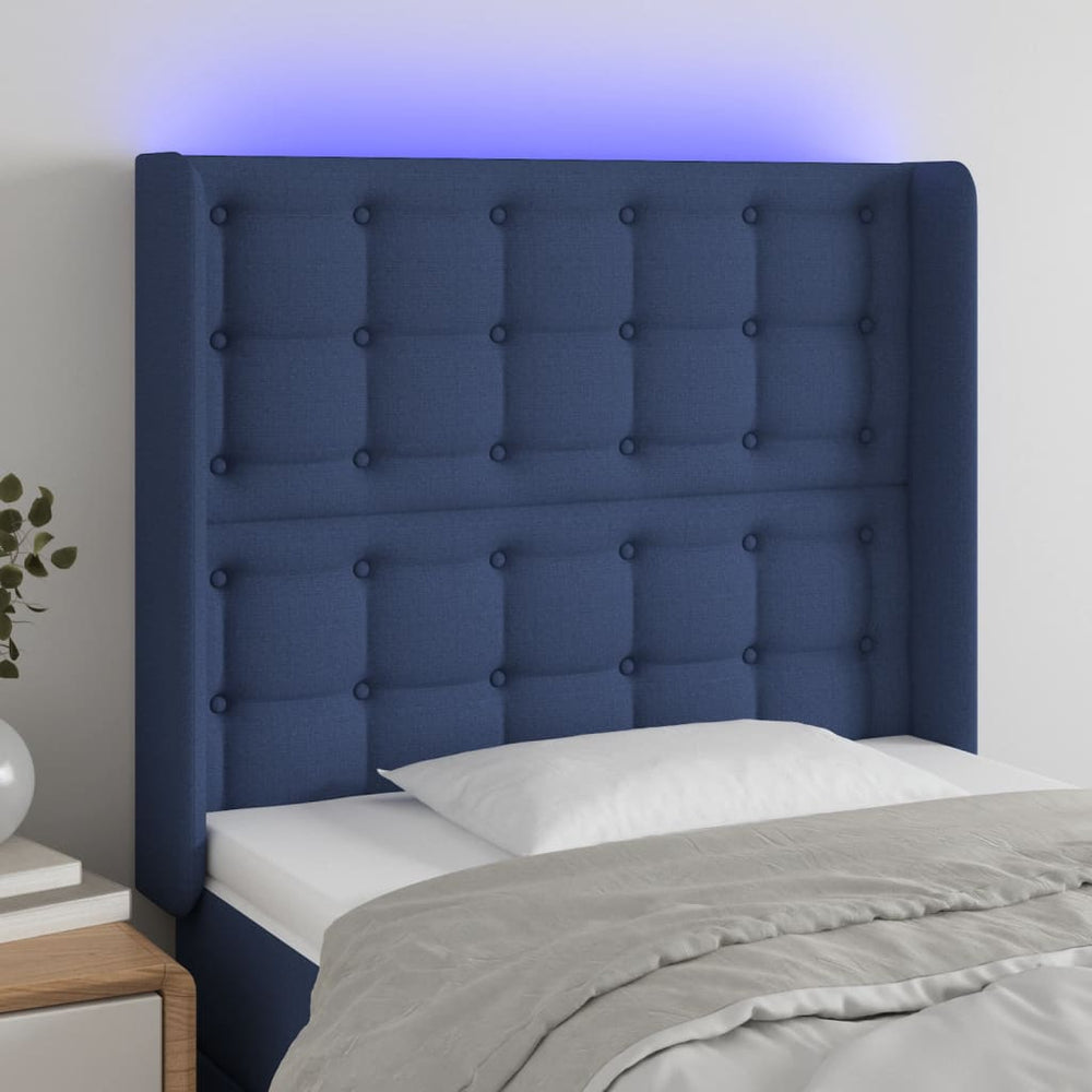 vidaXL LED Headboard Blue 103x16x118/128 cm Fabric