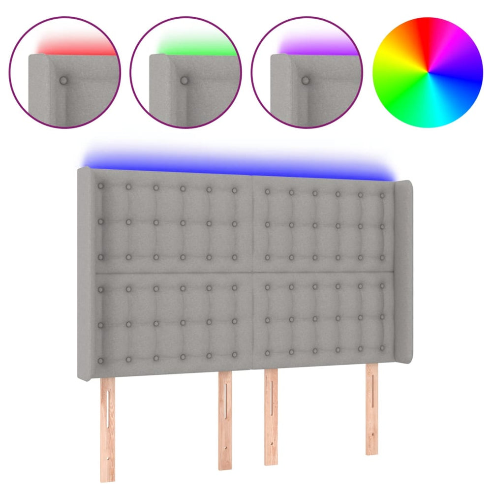 vidaXL LED Headboard Light Grey 147x16x118/128 cm Fabric