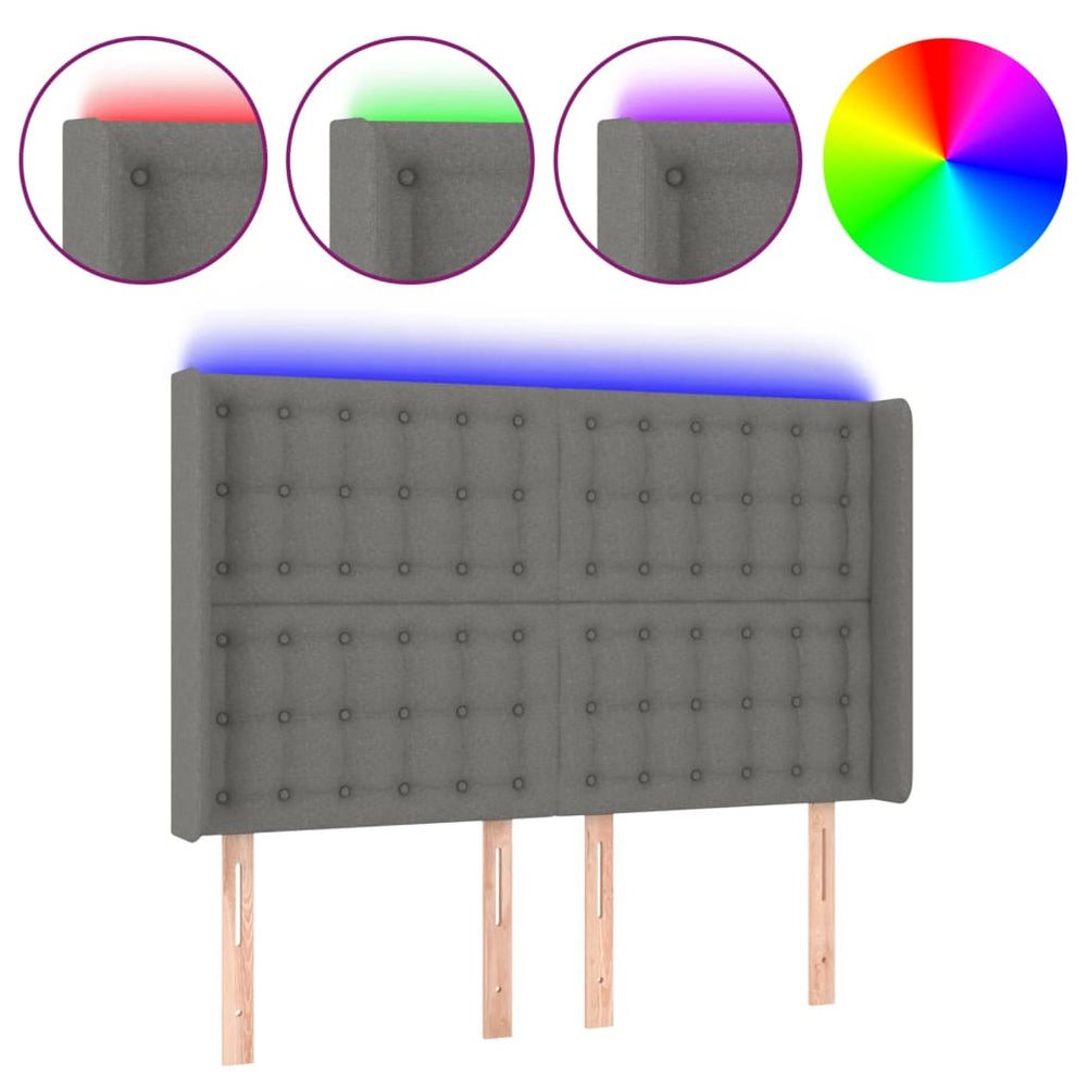 vidaXL LED Headboard Dark Grey 147x16x118/128 cm Fabric