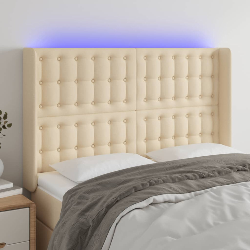 vidaXL LED Headboard Cream 147x16x118/128 cm Fabric