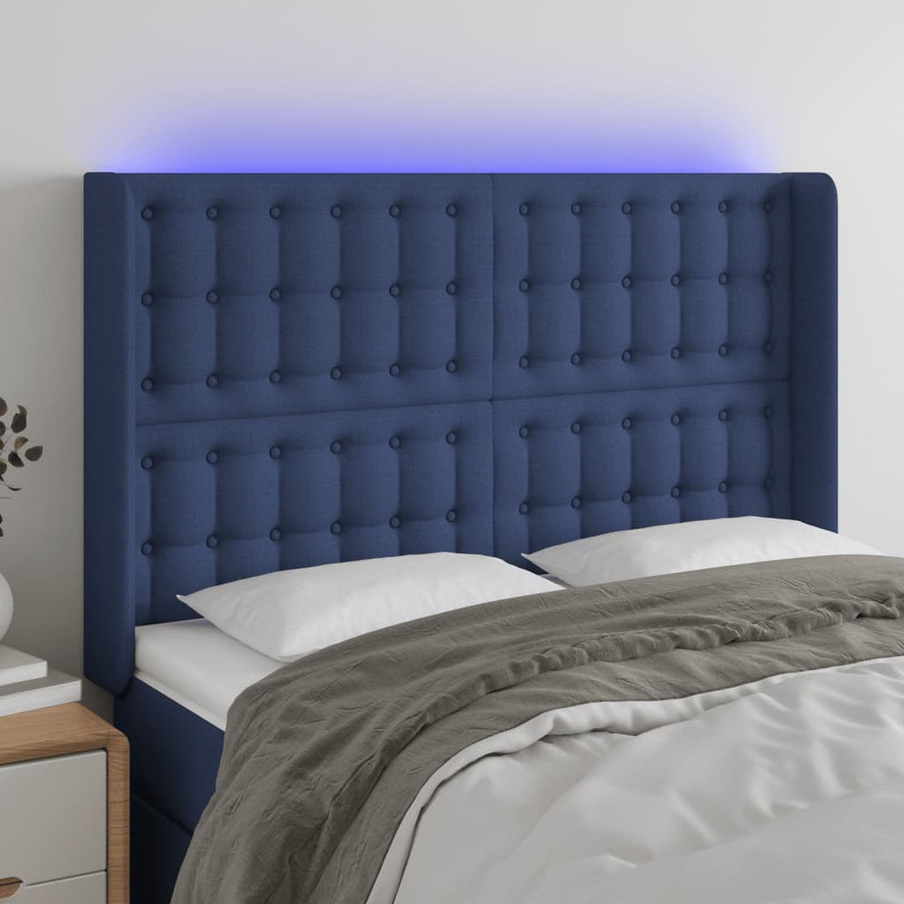 vidaXL LED Headboard Blue 147x16x118/128 cm Fabric