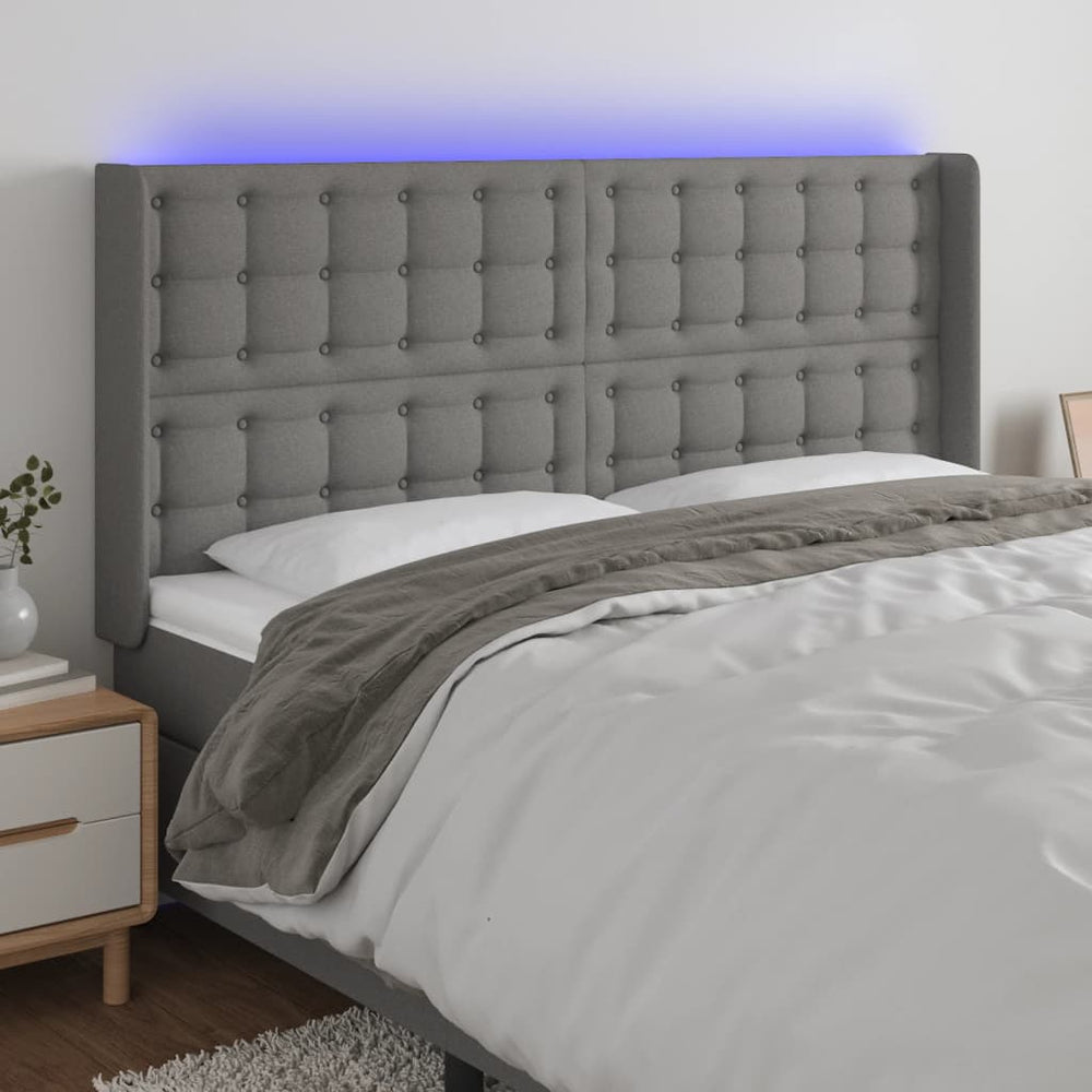 vidaXL LED Headboard Dark Grey 163x16x118/128 cm Fabric