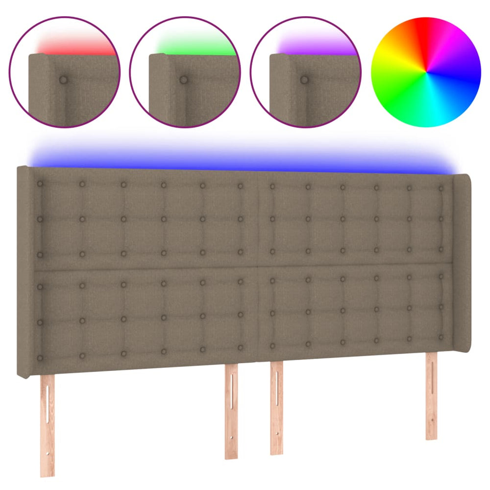 vidaXL LED Headboard Taupe 163x16x118/128 cm Fabric