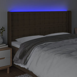 vidaXL LED Headboard Dark Brown 183x16x118/128 cm Fabric