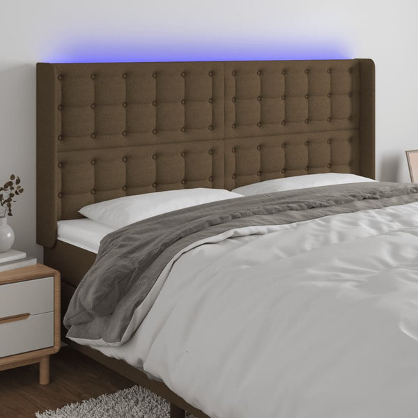 vidaXL LED Headboard Dark Brown 183x16x118/128 cm Fabric