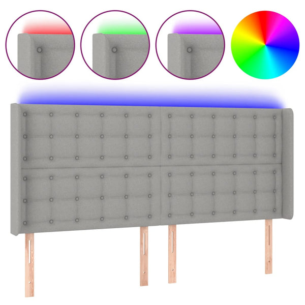 vidaXL LED Headboard Light Grey 203x16x118/128 cm Fabric