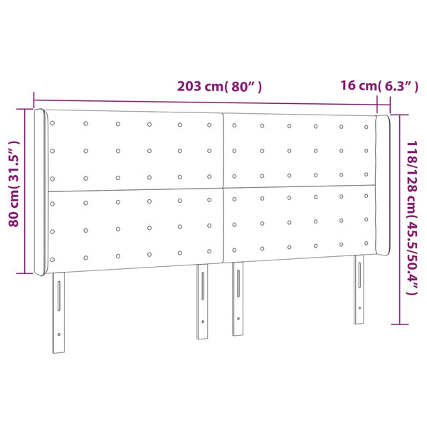 vidaXL LED Headboard Light Grey 203x16x118/128 cm Fabric