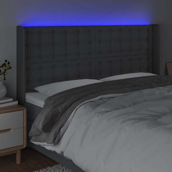 vidaXL LED Headboard Dark Grey 203x16x118/128 cm Fabric