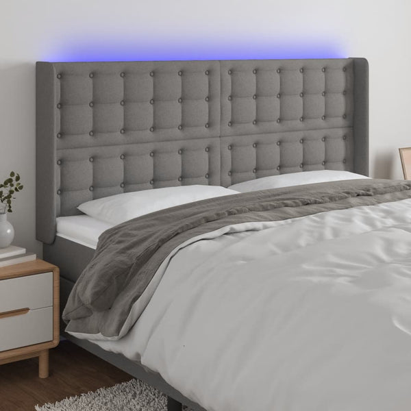 vidaXL LED Headboard Dark Grey 203x16x118/128 cm Fabric