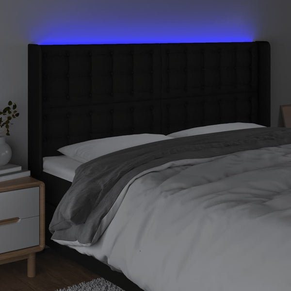 vidaXL LED Headboard Black 203x16x118/128 cm Fabric