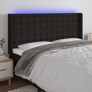 vidaXL LED Headboard Black 203x16x118/128 cm Fabric