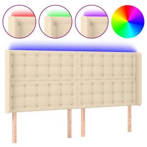 vidaXL LED Headboard Cream 203x16x118/128 cm Fabric