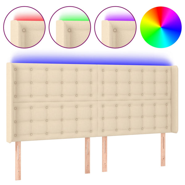 vidaXL LED Headboard Cream 203x16x118/128 cm Fabric