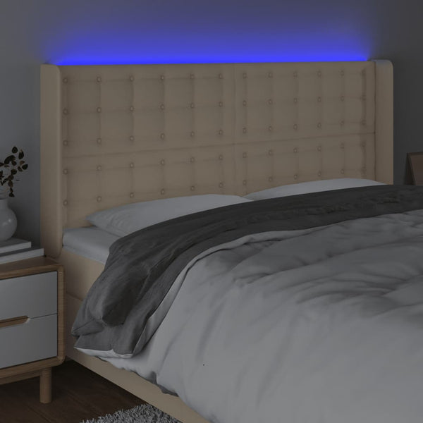 vidaXL LED Headboard Cream 203x16x118/128 cm Fabric