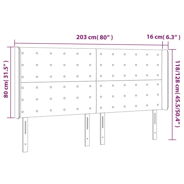 vidaXL LED Headboard Cream 203x16x118/128 cm Fabric