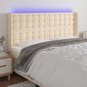 vidaXL LED Headboard Cream 203x16x118/128 cm Fabric
