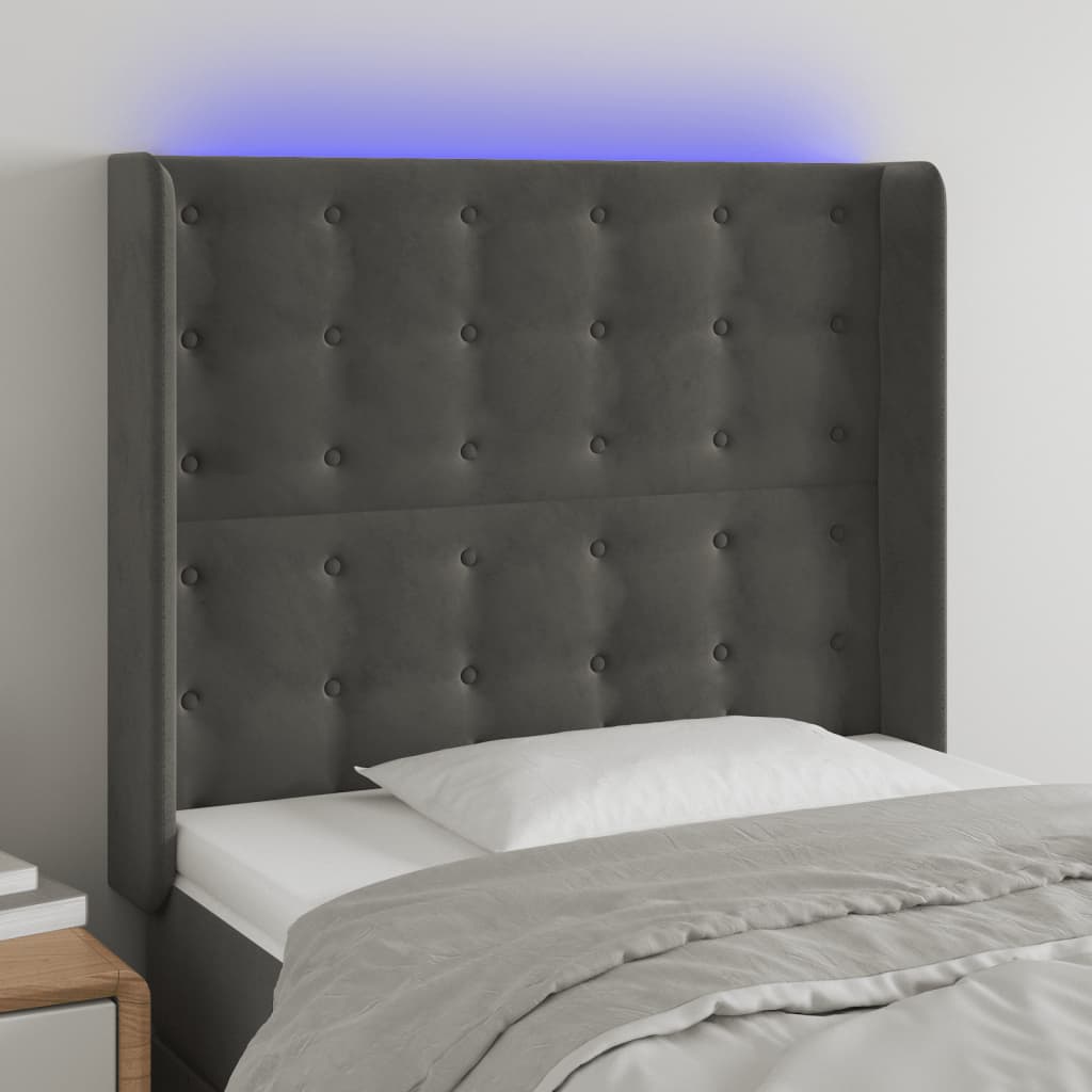 vidaXL LED Headboard Dark Grey 83x16x118/128 cm Velvet