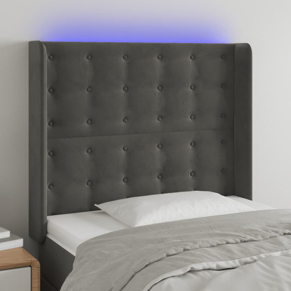 vidaXL LED Headboard Dark Grey 83x16x118/128 cm Velvet