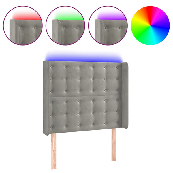 vidaXL LED Headboard Light Grey 103x16x118/128 cm Velvet