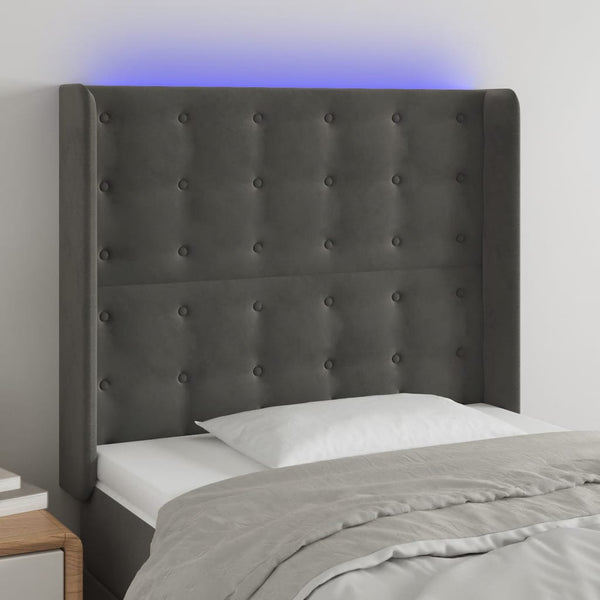 vidaXL LED Headboard Dark Grey 103x16x118/128 cm Velvet