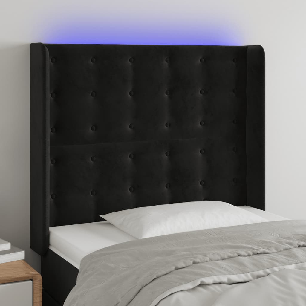 vidaXL LED Headboard Black 103x16x118/128 cm Velvet