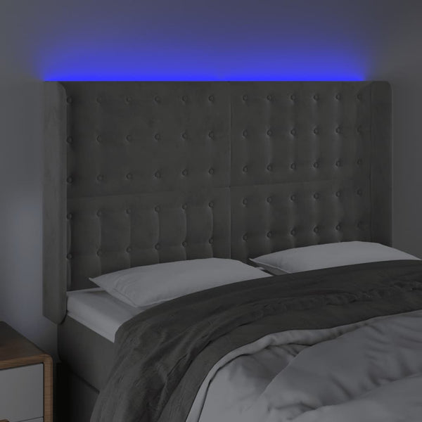 vidaXL LED Headboard Light Gray 147x16x118/128 cm Velvet