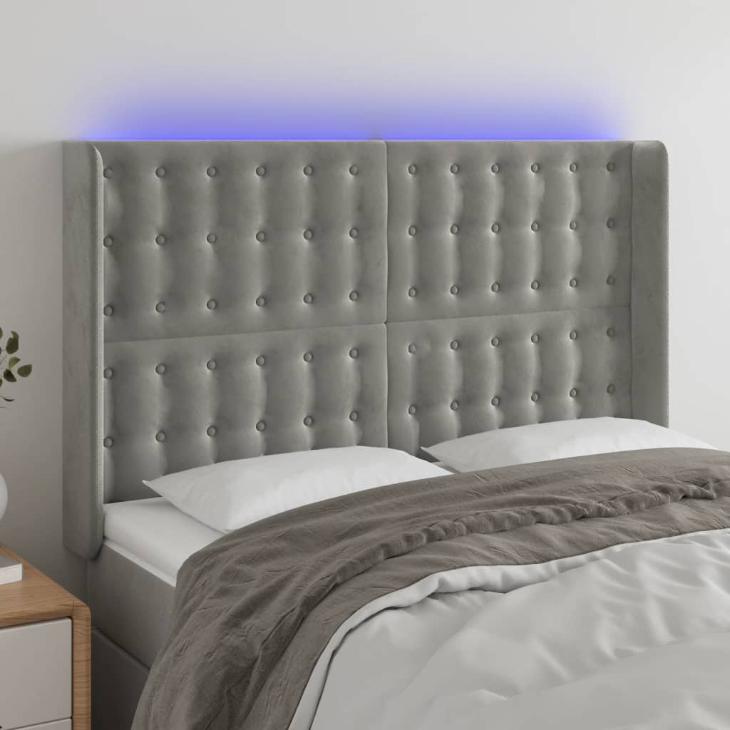 vidaXL LED Headboard Light Gray 147x16x118/128 cm Velvet