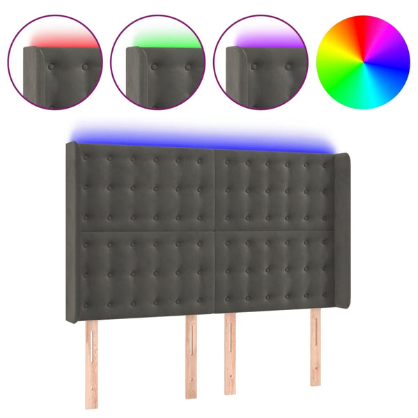 vidaXL LED Headboard Dark Grey 147x16x118/128 cm Velvet