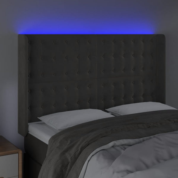 vidaXL LED Headboard Dark Grey 147x16x118/128 cm Velvet