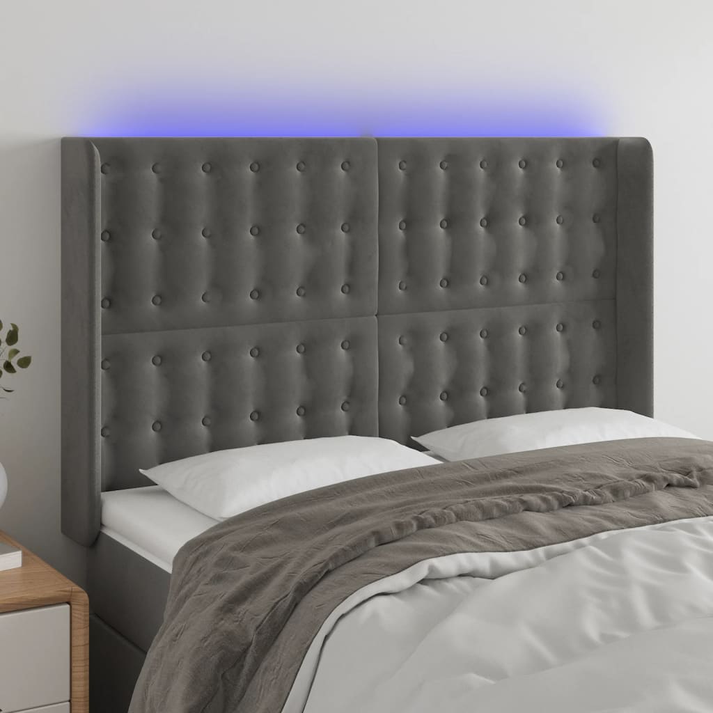 vidaXL LED Headboard Dark Grey 147x16x118/128 cm Velvet