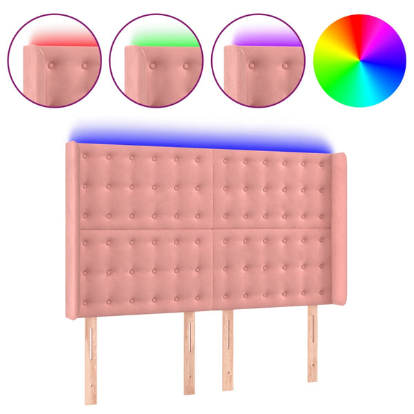 vidaXL LED Headboard Pink 147x16x118/128 cm Velvet