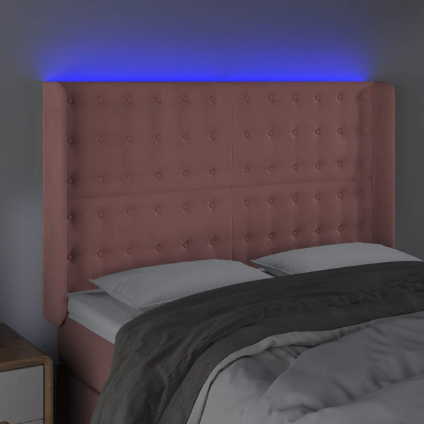 vidaXL LED Headboard Pink 147x16x118/128 cm Velvet