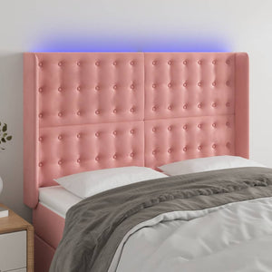 vidaXL LED Headboard Pink 147x16x118/128 cm Velvet