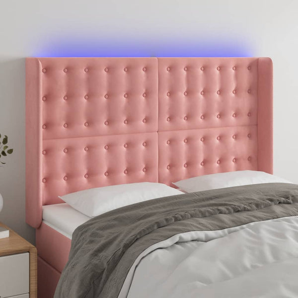 vidaXL LED Headboard Pink 147x16x118/128 cm Velvet