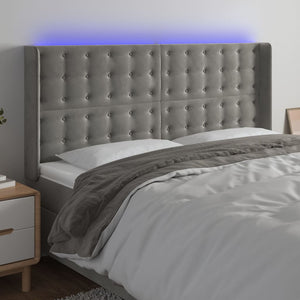 vidaXL LED Headboard Light Gray 163x16x118/128 cm Velvet