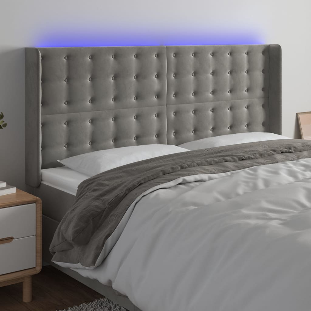 vidaXL LED Headboard Light Gray 163x16x118/128 cm Velvet