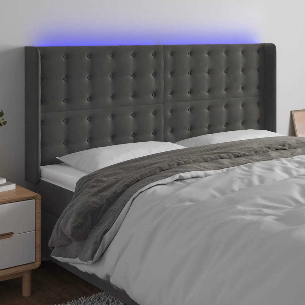 vidaXL LED Headboard Dark Grey 163x16x118/128 cm Velvet