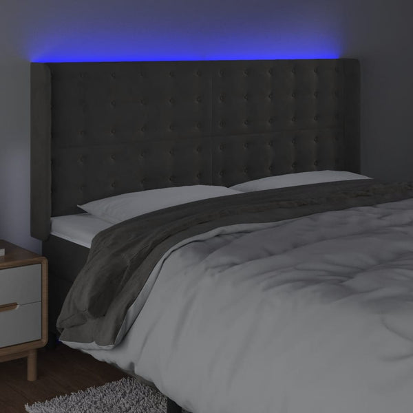 vidaXL LED Headboard Dark Grey 183x16x118/128 cm Velvet