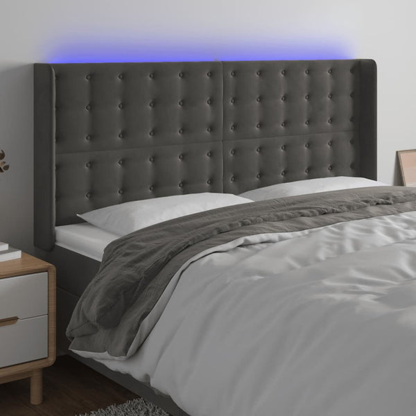 vidaXL LED Headboard Dark Grey 183x16x118/128 cm Velvet