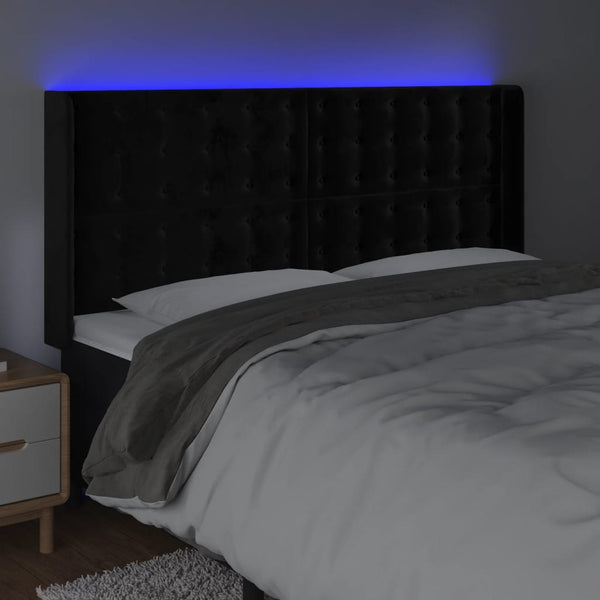 vidaXL LED Headboard Black 183x16x118/128 cm Velvet