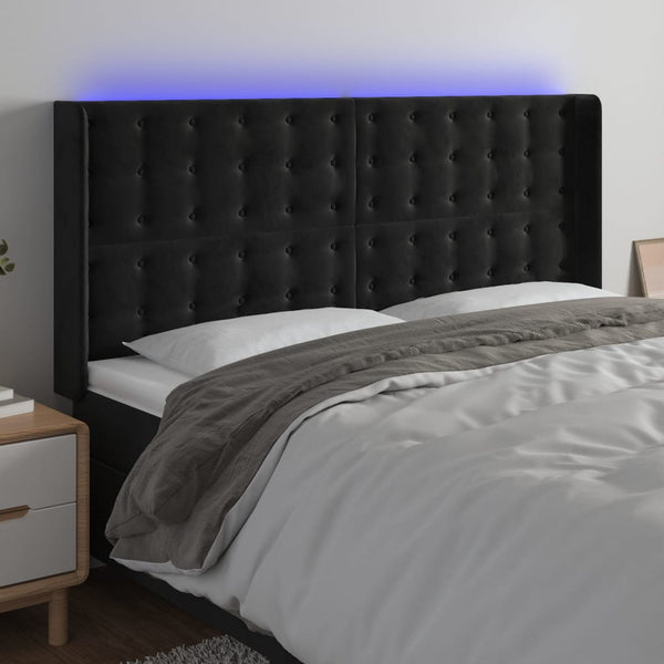 vidaXL LED Headboard Black 183x16x118/128 cm Velvet