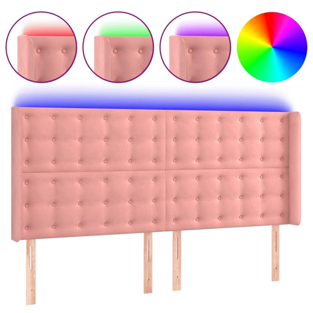 vidaXL LED Headboard Pink 183x16x118/128 cm Velvet