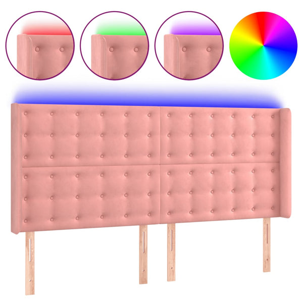 vidaXL LED Headboard Pink 183x16x118/128 cm Velvet