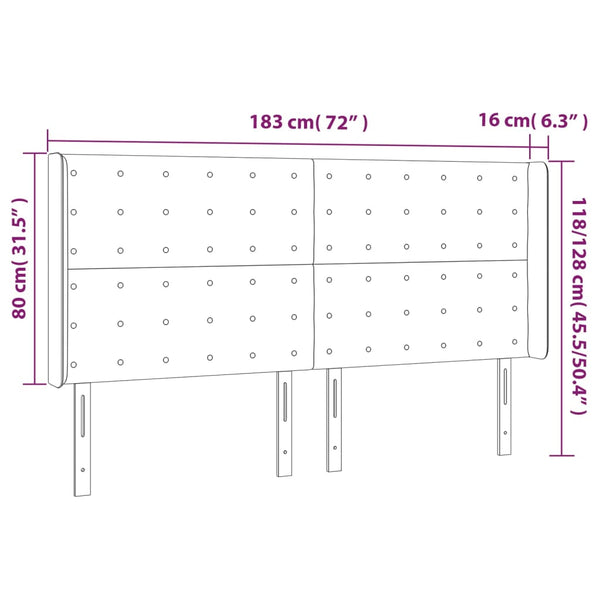vidaXL LED Headboard Pink 183x16x118/128 cm Velvet