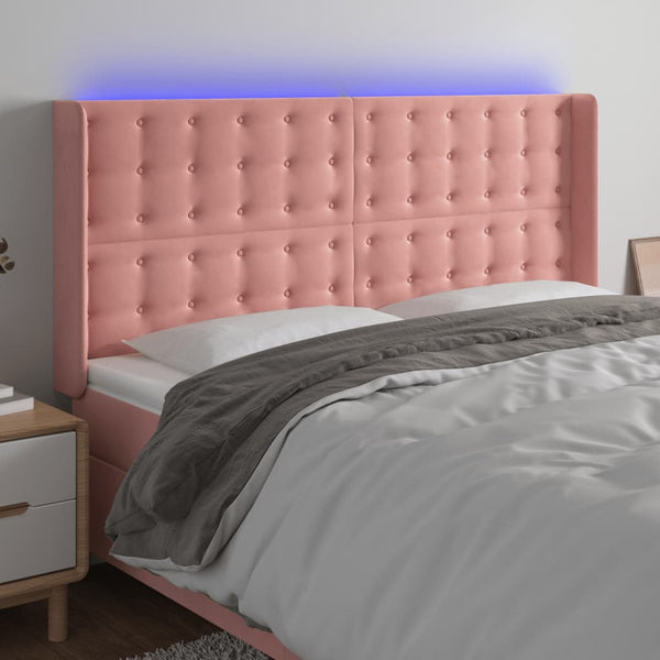 vidaXL LED Headboard Pink 183x16x118/128 cm Velvet