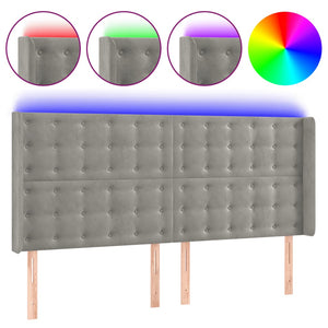 vidaXL LED Headboard Light Gray 203x16x118/128 cm Velvet